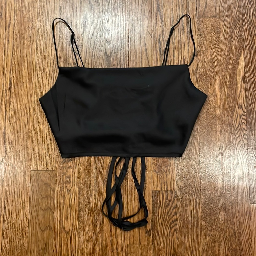 Cotton candy LA black silky adjustable spaghetti strap crop top small